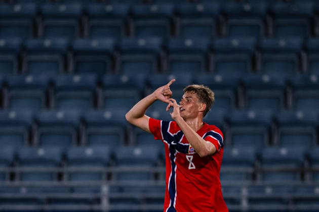September 29, 2026: Jens Hjerto Dahl of Norway celebrates after scoring the 5-1 goal during the UEFA European Under-21 Qualifier soccer match between Norway and Bosnia and Herzegovina on September 29, 2026 in Stavanger. Photo by Marius Simensen. BILDBYRAN COP 238 bbeng bosnia bosnia and herzegovina eu qualifiers soccer football celebration norway u21 uefa euro under-21 qualifiers  Copyright: MARIUSxSIMENSEN BB260929BB438