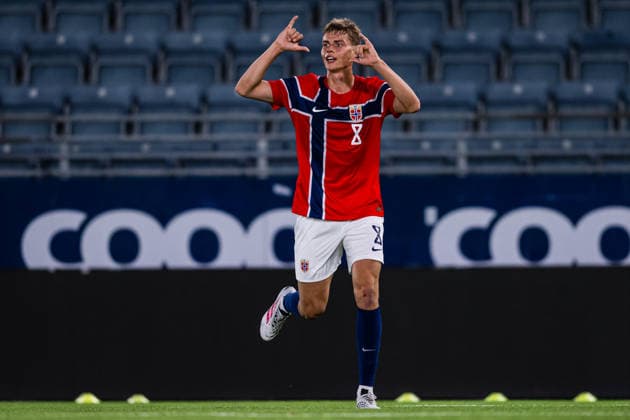 September 29, 2026: Jens Hjerto Dahl of Norway celebrates after scoring the 5-1 goal during the UEFA European Under-21 Qualifier soccer match between Norway and Bosnia and Herzegovina on September 29, 2026 in Stavanger. Photo by Marius Simensen. BILDBYRAN COP 238 bbeng bosnia bosnia and herzegovina eu qualifiers soccer football celebration norway u21 uefa euro under-21 qualifiers  Copyright: MARIUSxSIMENSEN BB260929BB441