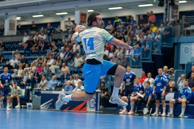 Teitur Oern Einarsson on a successful fast break, backcourt, VfL Gummersbach 14, VfL Gummersbach vs. PGE Wybrzeze Gdansk, EHF European League, Men s, Matchday 1, 2026–2027 season, September 29, 2026, Gummersbach, North Rhine-Westphalia, Germany Copyright: xkolbert-press MartinxWdziecznyx