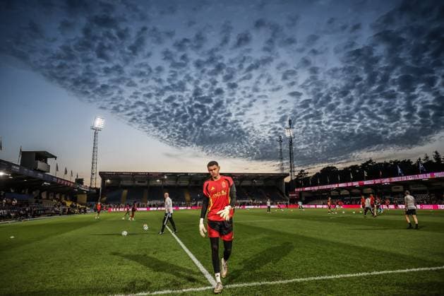 Belgium s goalkeeper Lucca Brughmans pictured in action during the warming-up for a soccer game between Belgium U21, U 21 and Wales U21, Tuesday 29 September 2026 in Westerlo, qualifier 7 8 for the 2027 European Championships. BRUNOxFAHY  x188250855x