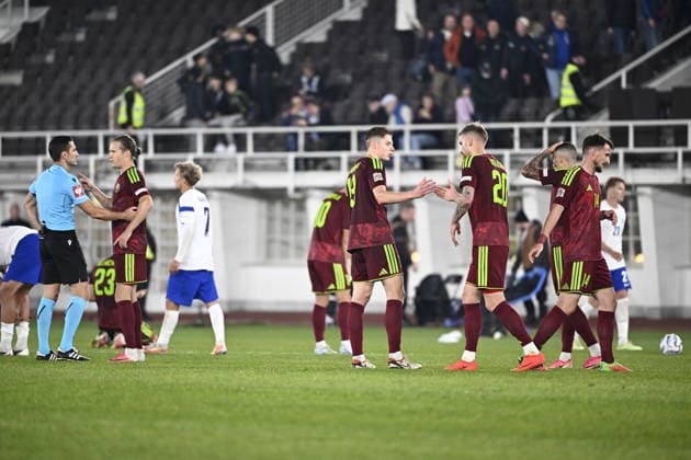 LKS 20260929 Players of Team Belarus react after 0-0 draw during the UEFA Nations League League C Group C1 football match between Finland and Belarus in Helsinki, Finland, on September 29, 2026. - RONI REKOMAA Helsinki Finland UgbpM5vigs4  Copyright: xRonixRekomaax UgbpM5vigs4