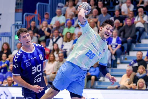 September 29, 2026, Handball, EL, VfL Gummersbach vs. PGE Wybrzeza Gdansk, Matchday 1 of the EHF European League, 2026–27 Men’s Season, Schwalbe Arena; Ludvig Hallbäck of VfL Gummersbach takes a shot on goal; North Rhine-Westphalia, Germany