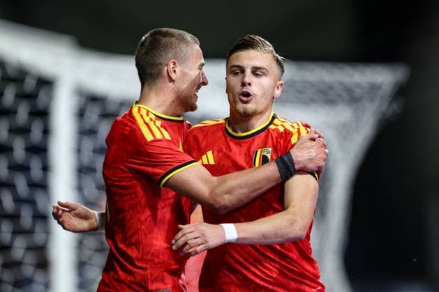 Belgium s Norman Bassette celebrates after scoring during a soccer game between Belgium U21, U 21 and Wales U21, Tuesday 29 September 2026 in Westerlo, qualifier 7 8 for the 2027 European Championships. BRUNOxFAHY  x188258572x