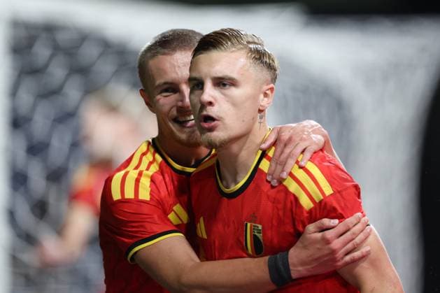 Belgium s Norman Bassette celebrates after scoring during a soccer game between Belgium U21, U 21 and Wales U21, Tuesday 29 September 2026 in Westerlo, qualifier 7 8 for the 2027 European Championships. BRUNOxFAHY  x188258925x
