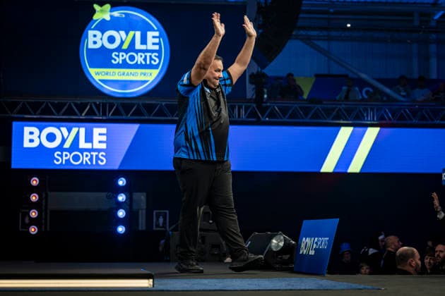 RECORD DATE NOT STATED 29th September 2026; Mattioli Arena, Leicester, England; PDC World Grand Prix Darts, Day 2; Jermaine Wattimena arrives on stage for his first round match against Chris Dobey GodfreyxPitt