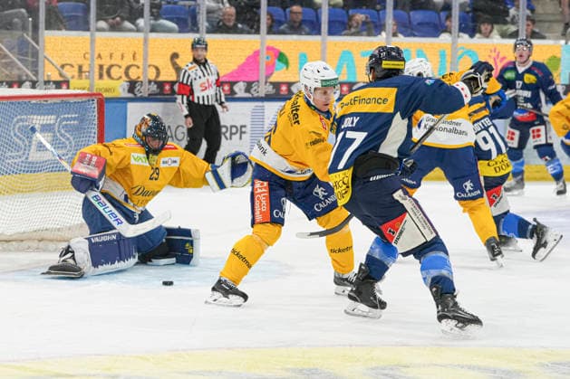 September 29, 2026, Quinto, Gottardo Arena, NL HC Ambrì Piotta vs. HC Davos 29; Goaltender Sandro Aeschlimann of Davos in action at the Gottardo Arena in Quinto, Ticino, Switzerland Copyright: xJustPictures.ch JarixPestelaccix jp-en-JaPe-JP6_JAr_NL_HCAP_HCD_29Sep2026_000037