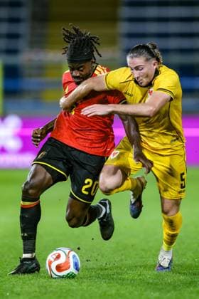 Belgium s Richie Sagrado and Wales Archie Harris fight for the ball during a soccer game between Belgium U21, U 21 and Wales U21, Tuesday 29 September 2026 in Westerlo, qualifier 7 8 for the 2027 European Championships. BRUNOxFAHY  x188263519x