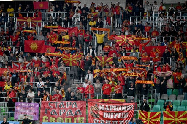LJUBLJANA, SLOVENIA - SEPTEMBER 29: Fans of North Macedonia before the UEFA Nations League, League B Group B1, match between Slovenia and North Macedonia at Stadion Stozice, Ljubljana on September 29, 2026 in Ljubljana, Slovenia. (Photo by Igor Kupljenik Sports Press Photo). Copyright: xIgorxKupljenikx xSPPx Sportspressphoto_SPR242622