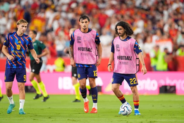 September 29, 2026, Sevilla, Sevilla, Spain: Marc Cucurella of Spain warms up during the UEFA Nations League 2026 27 group phase match between Spain and Croatia at Ramon Sanchez-Pizjuan stadium on September 29, 2026, in Sevilla, Spain. Spain V Croatia - UEFA Nations League 2026 27 Group A3 MD2  - ZUMAa181 20260929_zaa_a181_045 Copyright: xJoaquinxCorcherox