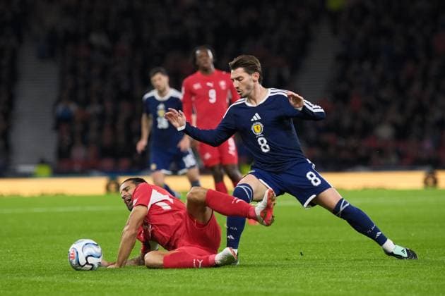UK: UEFA Nations League, Scotland v Switzerland at Barclays Hampden, Glasgow, Scotland on 29 September 2026: Pictured: Ricardo Rodriguez (Switzerland) and Billy Gilmour (Scotland) Glasgow Barclays Hampden Scotland Copyright: xAlexxToddx