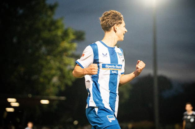 Friendly Match: Hertha BSC vs. Hertha 03 Zehlendorf Berlin, September 29, 2026 Friendly Match: Pino WILL of Hertha BSC 55 celebrates the opening goal during the Hertha BSC vs. Hertha 03 Zehlendorf match at Ernst Reuter Sportfeld on September 29, 2026, in Berlin, Germany Copyright: xBEAUTIFULxSPORTS Kuehnx