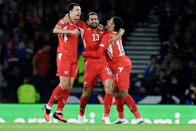 Scotland v Switzerland UEFA Nations League Ricardo Rodriguez of Switzerland celebrates his goal with teammates during the UEFA Nations League Group B1 match at Barclays Hampden, Glasgow 29 09 2026 UK Newspapers OUT Copyright: xJamiexJohnstonx FIL-24011-0058