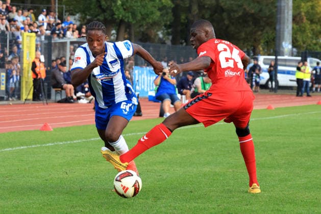 September 29, 2026, Germany, Soccer, Friendly Match, 2. Bundesliga, Matchday, 2026–2027 Season, Ernst Reuter Stadium, Berlin; Hertha 03 Zehlendorf vs. Hertha BSC; Saheed Mustapha; Hertha 03 24; Jelani Ndi, Hertha BSC Berlin 28. 2nd Division. DFB and DFL regulations prohibit any use of photographs as image sequences and or quasi-video. nordphoto GmbH, Engler, Berlin Ernst Reuter Stadium, Berlin, Germany Copyright: xNordphotox xEnglerx