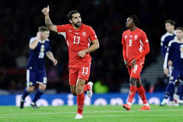 Scotland v Switzerland UEFA Nations League Ricardo Rodriguez of Switzerland celebrates his goal during the UEFA Nations League Group B1 match at Barclays Hampden, Glasgow 29 09 2026 UK Newspapers OUT Copyright: xJamiexJohnstonx FIL-24011-0062