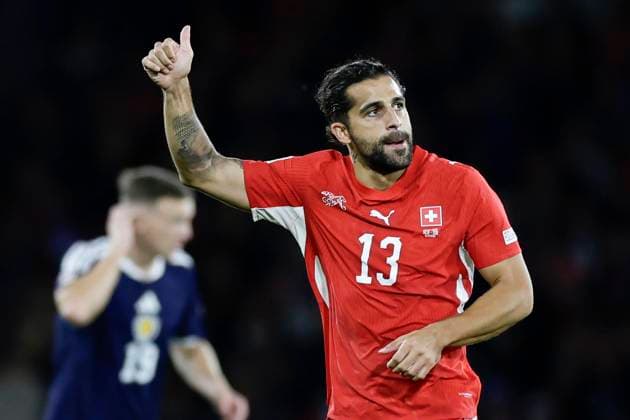 Scotland v Switzerland UEFA Nations League Ricardo Rodriguez of Switzerland celebrates his goal during the UEFA Nations League Group B1 match at Barclays Hampden, Glasgow 29 09 2026 UK Newspapers OUT Copyright: xJamiexJohnstonx FIL-24011-0063
