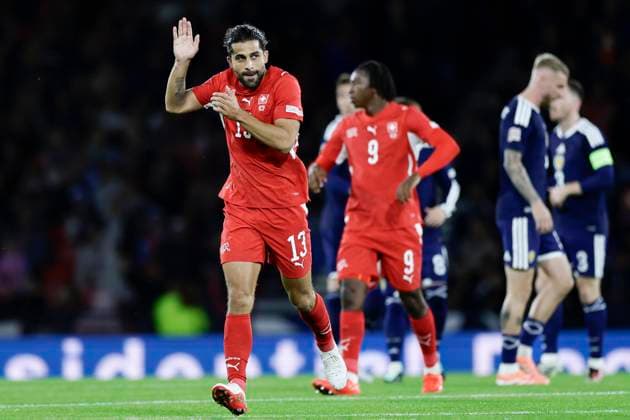 Scotland v Switzerland UEFA Nations League Ricardo Rodriguez of Switzerland celebrates his goal during the UEFA Nations League Group B1 match at Barclays Hampden, Glasgow 29 09 2026 UK Newspapers OUT Copyright: xJamiexJohnstonx FIL-24011-0064