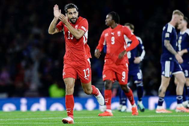 Scotland v Switzerland UEFA Nations League Ricardo Rodriguez of Switzerland celebrates his goal during the UEFA Nations League Group B1 match at Barclays Hampden, Glasgow 29 09 2026 UK Newspapers OUT Copyright: xJamiexJohnstonx FIL-24011-0065