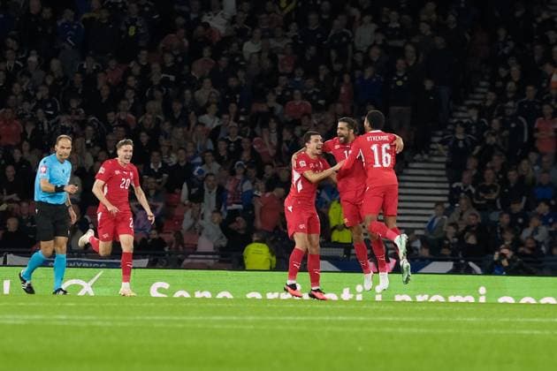 UK: UEFA Nations League, Scotland v Switzerland at Barclays Hampden, Glasgow, Scotland on 29 September 2026: Pictured: Ricardo Rodriguez (Switzerland) scores direct from a free-kick to make it 0-1 Glasgow Barclays Hampden Scotland Copyright: xAlexxToddx