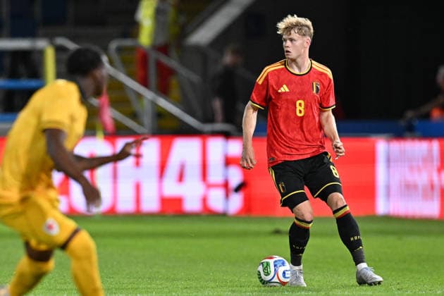 260924 Belgium U21, U 21 vs Wales U21 Arthur Piedfort (8) of Belgium pictured during a soccer game between the Under 21 national teams of Belgium and Wales on matchday 11 in group I in the qualifying of the UEFA Under 21 Championship , on Tuesday 29 September 2026 in Westerlo , Belgium .(Photo by David Catry Isosport) Westerlo Belgium  Copyright: xDavidxCatryx 20260929DC2_5484