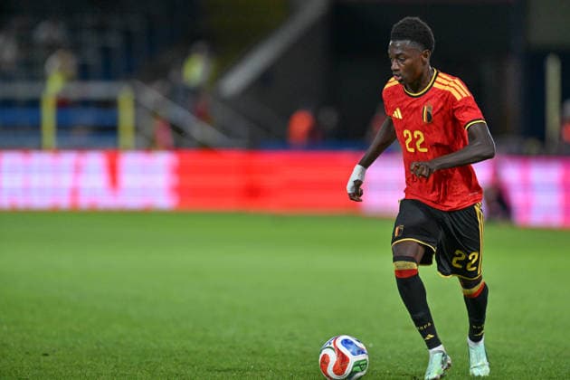 260924 Belgium U21, U 21 vs Wales U21 Jesse Bisiwu (22) of Belgium pictured during a soccer game between the Under 21 national teams of Belgium and Wales on matchday 11 in group I in the qualifying of the UEFA Under 21 Championship , on Tuesday 29 September 2026 in Westerlo , Belgium .(Photo by David Catry Isosport) Westerlo Belgium  Copyright: xDavidxCatryx 20260929DC2_5572
