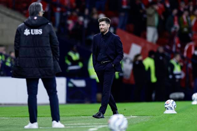 Scotland v Switzerland UEFA Nations League Manager Sebastien Pocognoli of Scotland reacts after Jack Hendry is shown a red card during the UEFA Nations League Group B1 match at Barclays Hampden, Glasgow 29 09 2026 UK Newspapers OUT Copyright: xJamiexJohnstonx FIL-24011-0068