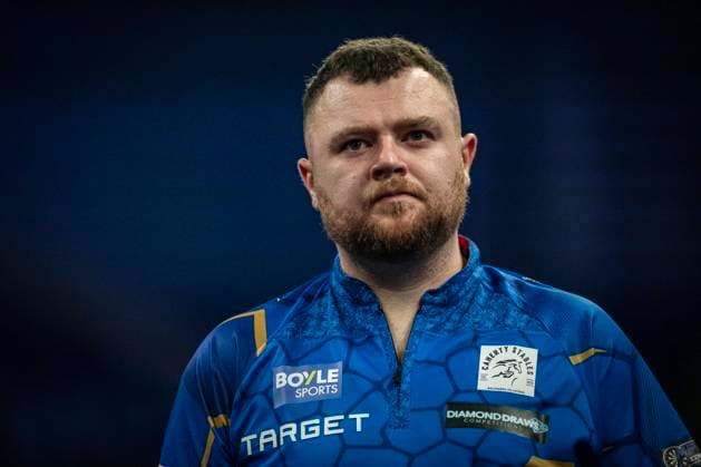RECORD DATE NOT STATED 29th September 2026; Mattioli Arena, Leicester, England; PDC World Grand Prix Darts, Day 2; Josh Rock looks at the big screen during his first round match against Niels Zonneveld GodfreyxPitt