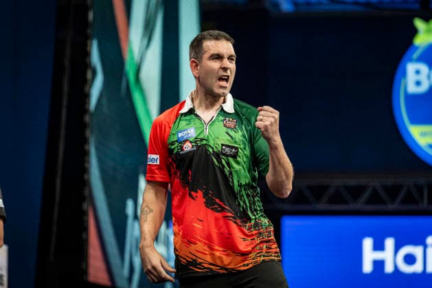 RECORD DATE NOT STATED 29th September 2026; Mattioli Arena, Leicester, England; PDC World Grand Prix Darts, Day 2; William O Connor celebrates winning a leg in his first round match against Ryan Searle GodfreyxPitt