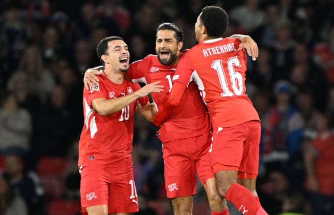 Glasgow, Scotland, 29th September 2026. Ricardo Rodriguez of Switzerland scores from the resulting free kick during the Scotland vs Switzerland UEFA Nations League match at Hampden Park, Glasgow. Picture credit should read: Neil Hanna Sportimage EDITORIAL USE ONLY. No use with unauthorised audio, video, data, fixture lists, club league logos or live services. Online in-match use limited to 120 images, no video emulation. No use in betting, games or single club league player publications. SPI_036_Scotland_Switzerland SPI-5047-0030