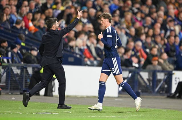 Glasgow, Scotland, 29th September 2026. Jack Hendry of Scotland is sent off during the Scotland vs Switzerland UEFA Nations League match at Hampden Park, Glasgow. Picture credit should read: Neil Hanna Sportimage EDITORIAL USE ONLY. No use with unauthorised audio, video, data, fixture lists, club league logos or live services. Online in-match use limited to 120 images, no video emulation. No use in betting, games or single club league player publications. SPI_030_Scotland_Switzerland SPI-5047-0031