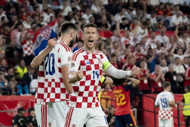 SEVILLE, SPAIN - SEPTEMBER 29: Ivan Perisic (N14) celebrates Croatias first goal during the UEFA Nations League match between Spain and Croatia at the Stadium Ramon Sanchez Pizjuan on the 29th of September, 2026 in Sevilla, Spain Copyright: xAndresxLopezxSheridanxx xSPPx Sportspressphoto_SPR242751