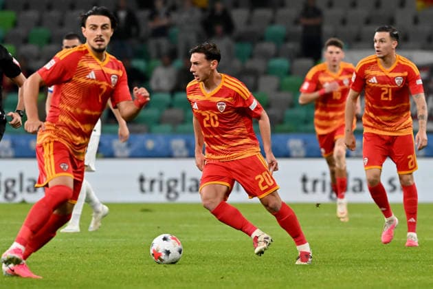 LJUBLJANA, SLOVENIA - SEPTEMBER 29: Dimitar Mitrovski of North Macedonia (C) in action during the UEFA Nations League, League B Group B1, match between Slovenia and North Macedonia at Stadion Stozice, Ljubljana on September 29, 2026 in Ljubljana, Slovenia. (Photo by Igor Kupljenik Sports Press Photo). Copyright: xIgorxKupljenikx xSPPx Sportspressphoto_SPR242757
