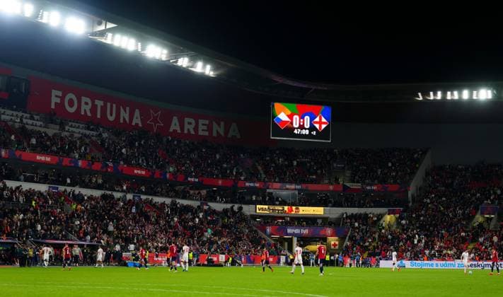 0-0 at half time despite Czechia being down to 10 Czechia v England, UEFA Nations League, Football, Fortuna Arena, Prague, Czechia - 29 Sep 2026Prague Fortuna Arena Czech Republic  Copyright: xJavierxGarcia Shutterstockx 17175831ah
