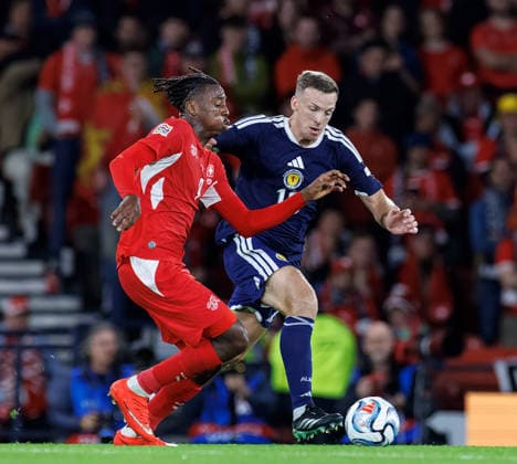 29.09.2026: Scotland v Switzerland: Johan Manzambi of Switzerland with Lewis Ferguson of Scotland  Copyright: xWilliexVassx NINTCHDBPICT001112145250