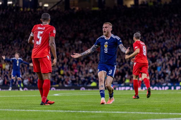 RECORD DATE NOT STATED 29th September 2026; Hampden Park, Glasgow, Scotland; UEFA Nations League Football, Scotland versus Switzerland; Oliver McBurnie of Scotland reacts to a decision from referee Nenad Minakovic VagelisxGeorgariou