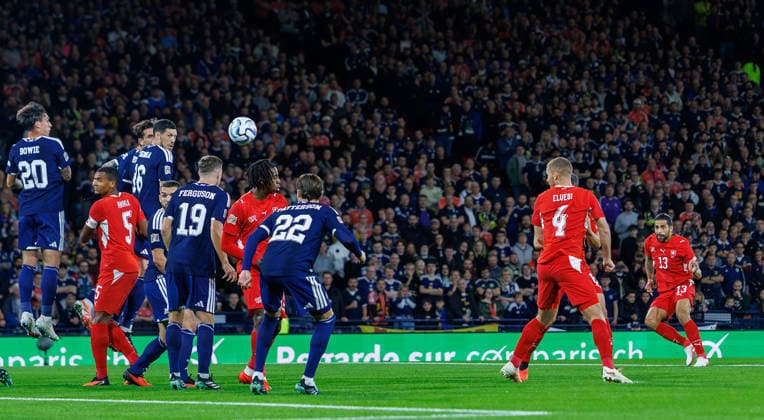 29.09.2026 Scotland v Switzerland, UEFA Nations League, League Stage : Ricardo Rodriguez opens the scoring from a free kick 0-1  Copyright: xKennyxRamsay.Scotlandx NINTCHDBPICT001112147212