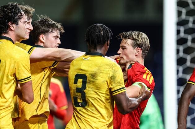 Belgium s Matte Smets is pictured in action during a soccer game between Belgium U21, U 21 and Wales U21, Tuesday 29 September 2026 in Westerlo, qualifier 7 8 for the 2027 European Championships. BRUNOxFAHY  x188272004x