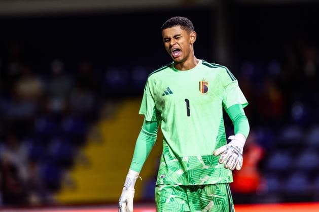 Belgium s goalkeeper Lucca Brughmans reacts during a soccer game between Belgium U21, U 21 and Wales U21, Tuesday 29 September 2026 in Westerlo, qualifier 7 8 for the 2027 European Championships. BRUNOxFAHY  x188272088x