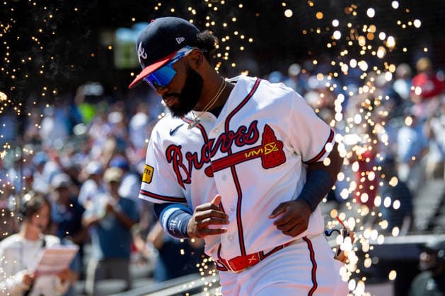 Michael Harris II 23 of the Atlanta Braves is introduced during the pregame against the Philadelphia Phillies in game one of the MLB, Baseball Herren, USA National League Wild Card round at Truist Park on Tuesday, September 29, 2026 in Atlanta, Georgia.  ATL20260928103 JULIANxALEXANDER