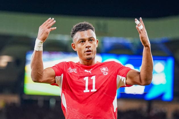 Soccer: UEFA Nations League 2026–2027, Matchday 2: Scotland vs. Switzerland at Hampden Park, Glasgow; Dan Ndoye (Switzerland), 11 facial expressions, gestures, body language, emotions Copyright: xJOERANxSTEINSIEKx