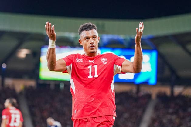 Soccer: UEFA Nations League 2026–2027, Matchday 2: Scotland vs. Switzerland at Hampden Park, Glasgow; Dan Ndoye (Switzerland), 11 facial expressions, gestures, body language, emotions Copyright: xJOERANxSTEINSIEKx
