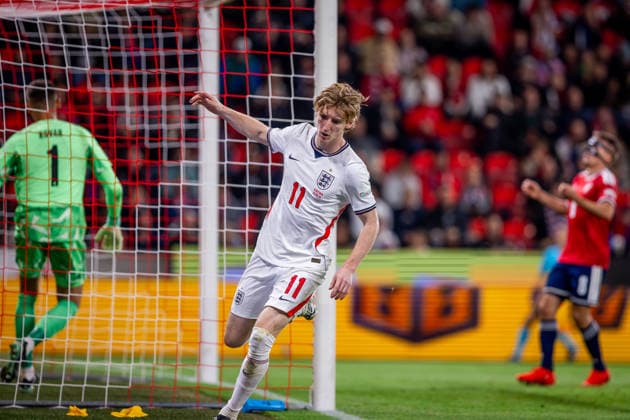 CZECHIA - ENGLAND Anthony Gordon of England and Barcelona celebrates a goal during UEFA Nations League - League A - Group A3 - Matchday 2 - football match between Czechia and England. Fortuna Arena, Eden, Stadion, Prague, Czechia September 29, 2026. Photo by Branislav Racko Copyright: xx 080A6412