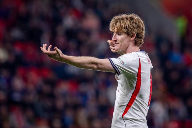 CZECHIA - ENGLAND Anthony Gordon of England and Barcelona celebrates a goal during UEFA Nations League - League A - Group A3 - Matchday 2 - football match between Czechia and England. Fortuna Arena, Eden, Stadion, Prague, Czechia September 29, 2026. Photo by Branislav Racko Copyright: xx 080A6495