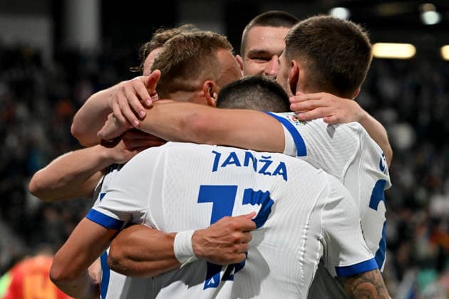 LJUBLJANA, SLOVENIA - SEPTEMBER 29: Sandi Lovric of Slovenia (C) celebrate score during the UEFA Nations League, League B Group B1, match between Slovenia and North Macedonia at Stadion Stozice, Ljubljana on September 29, 2026 in Ljubljana, Slovenia. (Photo by Igor Kupljenik Sports Press Photo). Copyright: xIgorxKupljenikx xSPPx Sportspressphoto_SPR242813