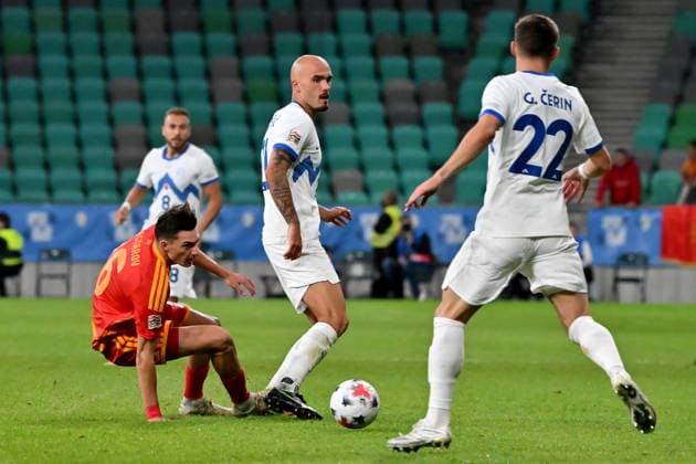 LJUBLJANA, SLOVENIA - SEPTEMBER 29: Adam Gnezda Cerin of Slovenia during the UEFA Nations League, League B Group B1, match between Slovenia and North Macedonia at Stadion Stozice, Ljubljana on September 29, 2026 in Ljubljana, Slovenia. (Photo by Igor Kupljenik Sports Press Photo). Copyright: xIgorxKupljenikx xSPPx Sportspressphoto_SPR242815