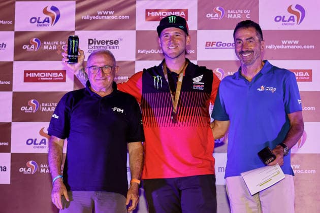 W2RC - RALLYE DU MAROC 2026 BRABEC Ricky (usa), Monster Energy Honda HRC, Honda CRF 450, FIM W2RC, Rally GP, portrait medals ceremony during the Stage 1 of the Rallye du Maroc 2026, 4th round of the 2026 WR2C Championship from September 29, 2026 between Agadir and Zagora, Morocco - AgadirMorocco  Copyright: xPauloxMariax