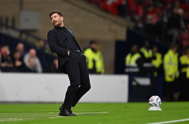 Glasgow, Scotland, 29th September 2026. Scotland head coach, Sebastien Pocognoli during the Scotland vs Switzerland UEFA Nations League match at Hampden Park, Glasgow. Picture credit should read: Neil Hanna Sportimage EDITORIAL USE ONLY. No use with unauthorised audio, video, data, fixture lists, club league logos or live services. Online in-match use limited to 120 images, no video emulation. No use in betting, games or single club league player publications. SPI_044_Scotland_Switzerland SPI-5047-0044