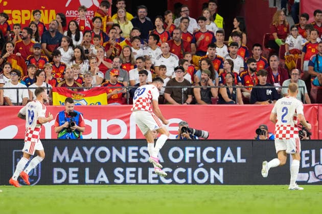 September 29, 2026, Sevilla, Sevilla, Spain: Dion Beljo of Croatia celebrates after scoring his team s first goal during the UEFA Nations League 2026 27 group phase match between Spain and Croatia at Ramon Sanchez-Pizjuan stadium on September 29, 2026, in Sevilla, Spain. Sevilla Spain - ZUMAa181 20260929_zaa_a181_110 Copyright: xJoaquinxCorcherox