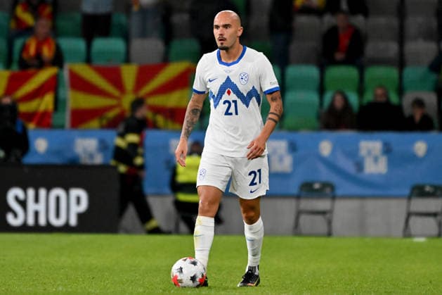 LJUBLJANA, SLOVENIA - SEPTEMBER 29: Vanja Drkusic of Slovenia in action during the UEFA Nations League, League B Group B1, match between Slovenia and North Macedonia at Stadion Stozice, Ljubljana on September 29, 2026 in Ljubljana, Slovenia. (Photo by Igor Kupljenik Sports Press Photo). Copyright: xIgorxKupljenikx xSPPx Sportspressphoto_SPR242872