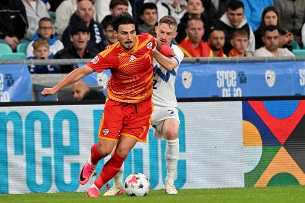 LJUBLJANA, SLOVENIA - SEPTEMBER 29: Eljif Elmas of North Macedonia (L) in action against Zan Karnicnik of Slovenia (R) during the UEFA Nations League, League B Group B1, match between Slovenia and North Macedonia at Stadion Stozice, Ljubljana on September 29, 2026 in Ljubljana, Slovenia. (Photo by Igor Kupljenik Sports Press Photo). Copyright: xIgorxKupljenikx xSPPx Sportspressphoto_SPR242875