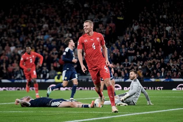UK: UEFA Nations League, Scotland v Switzerland at Barclays Hampden, Glasgow, Scotland on 29 September 2026: Pictured: Nico Elvedi (Switzerland) scores to make it 0-2 Glasgow Barclays Hampden Scotland Copyright: xAlexxToddx
